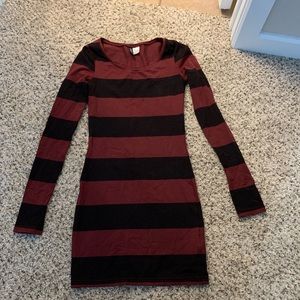 Black Maroon Striped Dress